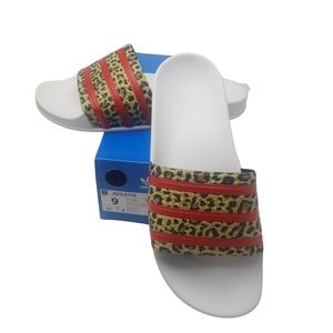 adidas Leopard Print and Red Slide Sandals